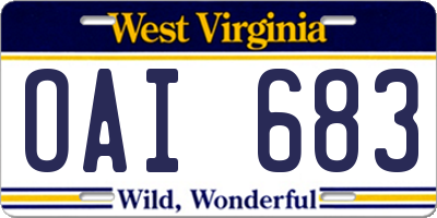 WV license plate OAI683