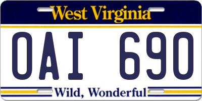 WV license plate OAI690