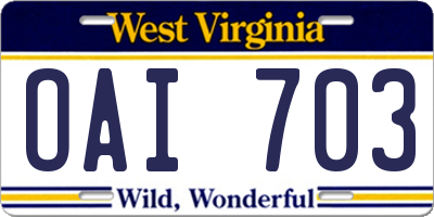 WV license plate OAI703