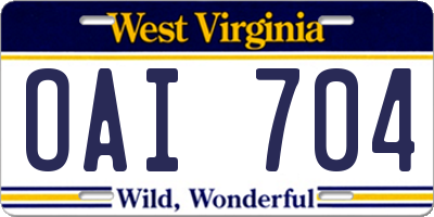 WV license plate OAI704
