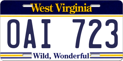 WV license plate OAI723