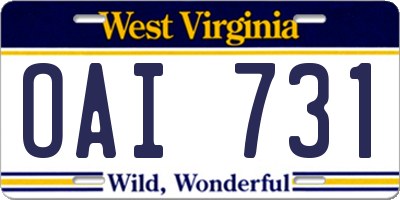 WV license plate OAI731