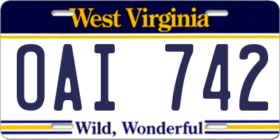 WV license plate OAI742