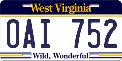 WV license plate OAI752