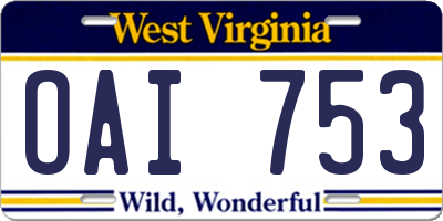 WV license plate OAI753