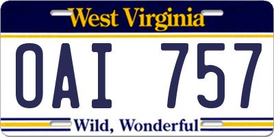 WV license plate OAI757