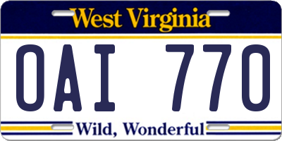 WV license plate OAI770