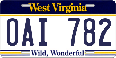 WV license plate OAI782