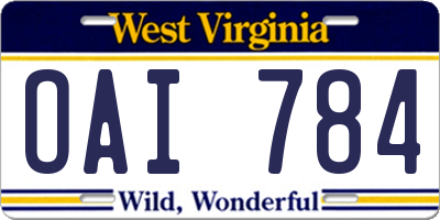 WV license plate OAI784