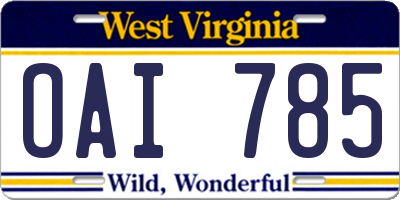 WV license plate OAI785