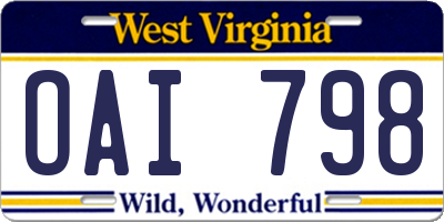 WV license plate OAI798