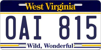 WV license plate OAI815