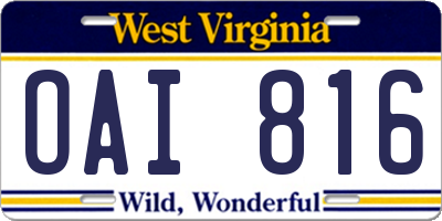 WV license plate OAI816