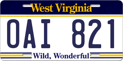WV license plate OAI821