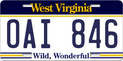 WV license plate OAI846
