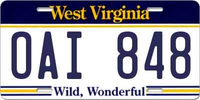 WV license plate OAI848