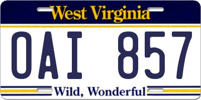 WV license plate OAI857