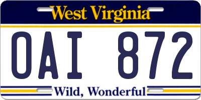 WV license plate OAI872
