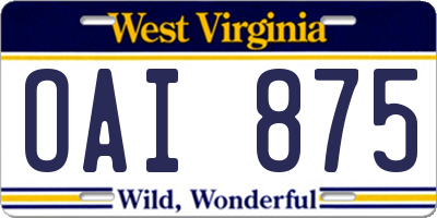WV license plate OAI875