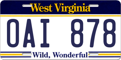 WV license plate OAI878