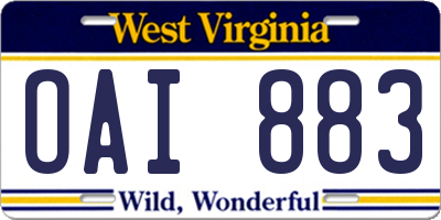 WV license plate OAI883
