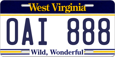 WV license plate OAI888