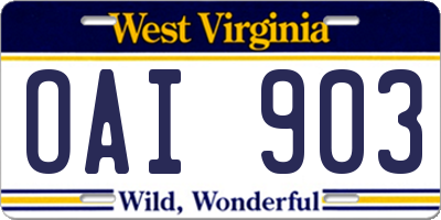 WV license plate OAI903
