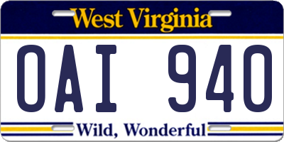 WV license plate OAI940