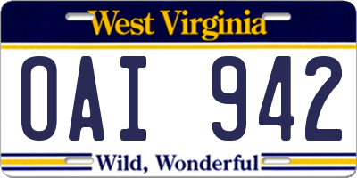 WV license plate OAI942