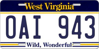 WV license plate OAI943