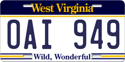 WV license plate OAI949