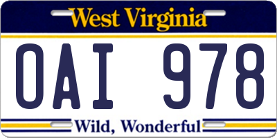 WV license plate OAI978
