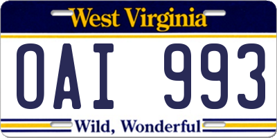 WV license plate OAI993