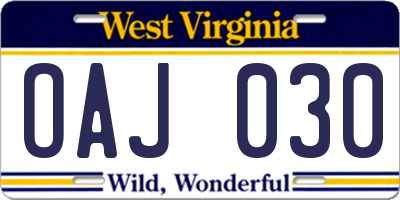 WV license plate OAJ030