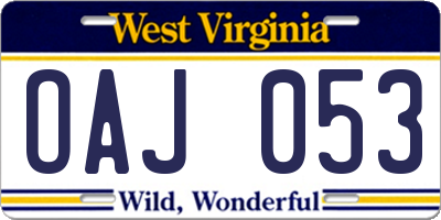 WV license plate OAJ053