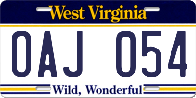 WV license plate OAJ054