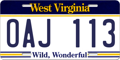 WV license plate OAJ113