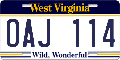 WV license plate OAJ114
