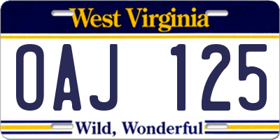WV license plate OAJ125