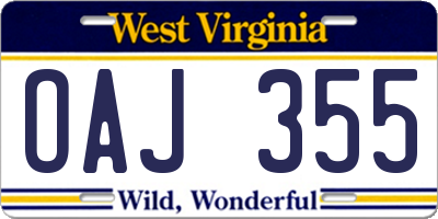 WV license plate OAJ355