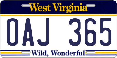 WV license plate OAJ365