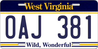 WV license plate OAJ381