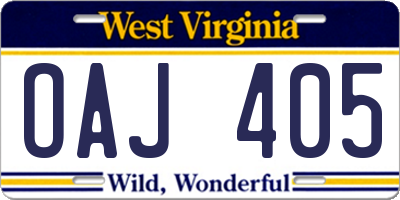 WV license plate OAJ405