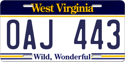 WV license plate OAJ443