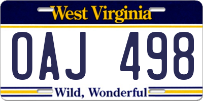 WV license plate OAJ498