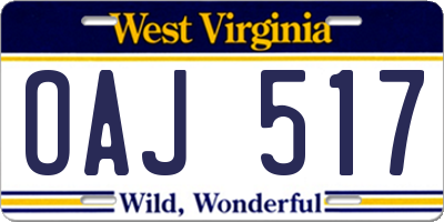 WV license plate OAJ517