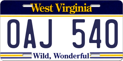 WV license plate OAJ540