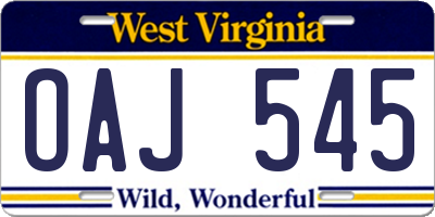 WV license plate OAJ545