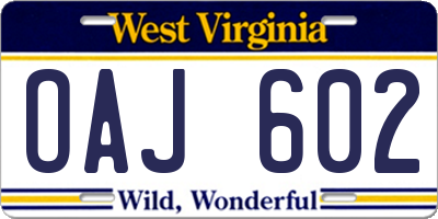 WV license plate OAJ602
