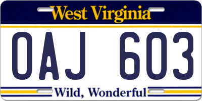 WV license plate OAJ603